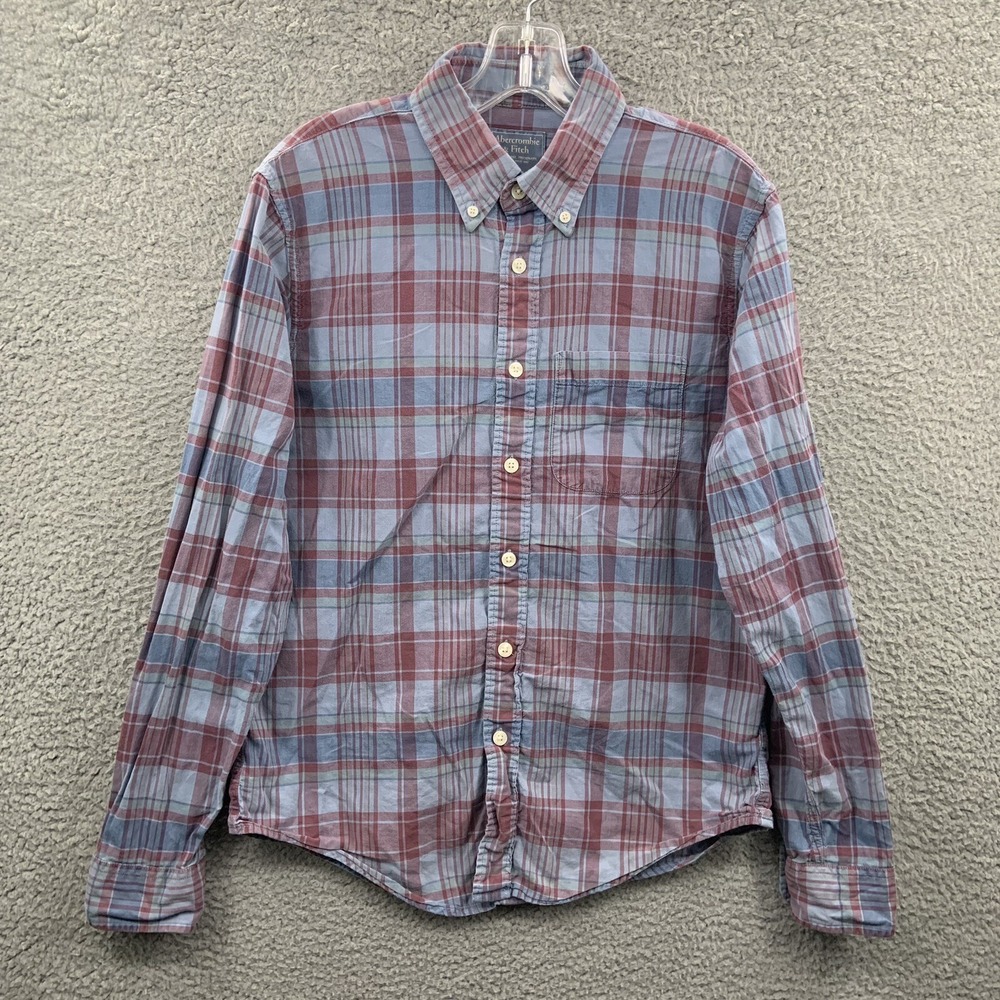 Abercrombie Fitch Oxford Shirt Mens Medium Plaid Button Down Long Sleeve Blue